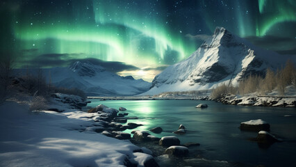 Naklejka premium The dazzling beauty of the Aurora in nature around the North Pole