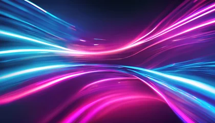 Fotobehang abstract futuristic background with pink blue glowing neon moving high speed wave lines and bokeh lights. Data transfer concept Fantastic wallpaper, Ai Generative © bel