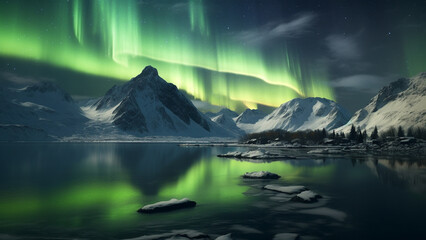Naklejka premium The dazzling beauty of the Aurora in nature around the North Pole