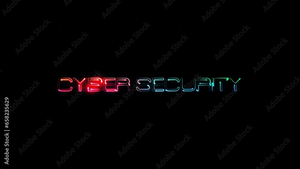 Poster cyber security glow colorful neon laser text glitch effect animation on black abstract background.