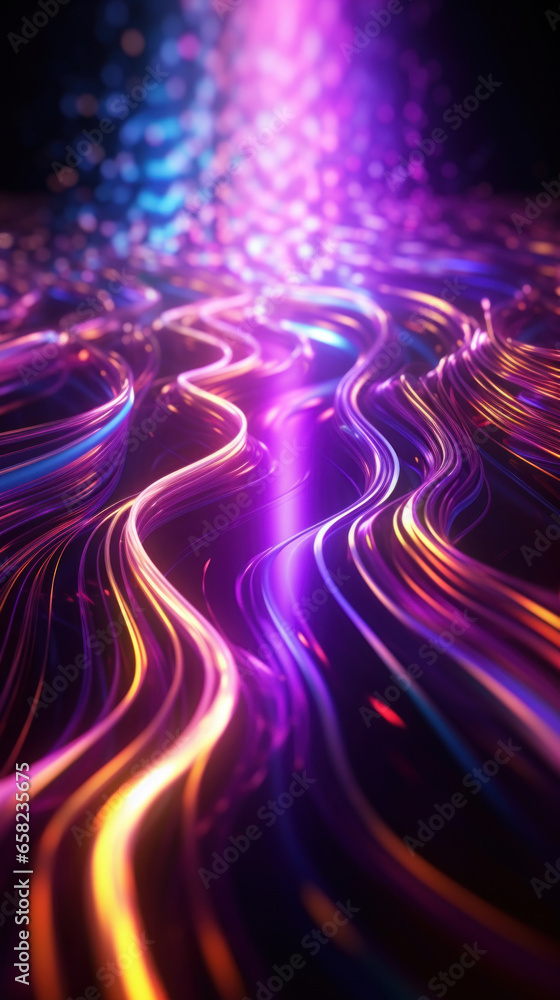 Poster abstract background with colorful glowing neon moving high speed line and wave and bokeh lights hori