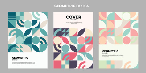 set of cards for cover. the design is aesthethic with geometric shape pastel colours. 