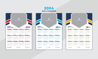 Wall calendar 2024 single page, one page modern wall calendar 2024 design
