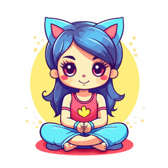 Fototapeta premium Cat girl sitting cartoon, Illustration, Cartoon PNG