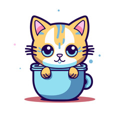 Cat with coffee cup cartoon , Illustration, Cartoon PNG