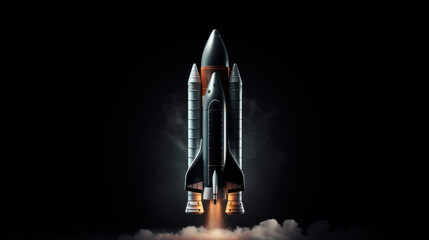 A rocket taking off on a black background