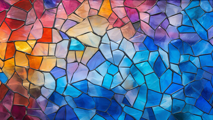 Beautifully colored stained glass made of translucent polygons - obrazy, fototapety, plakaty