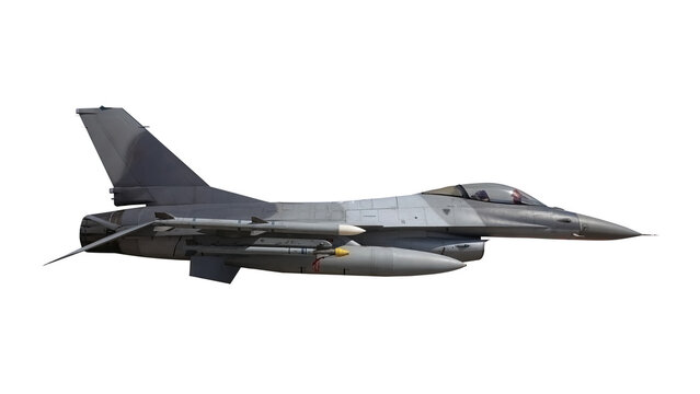 military jet fighter f-16 on transparent background