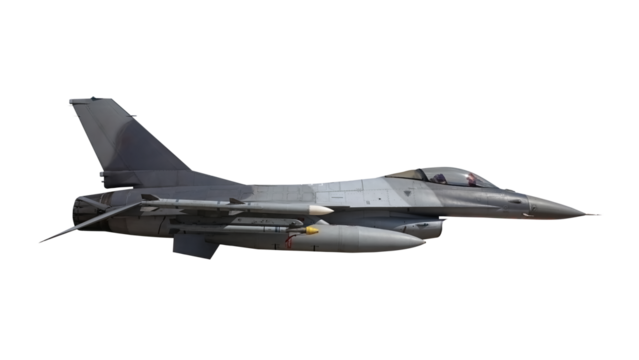 military jet fighter f-16 on transparent background