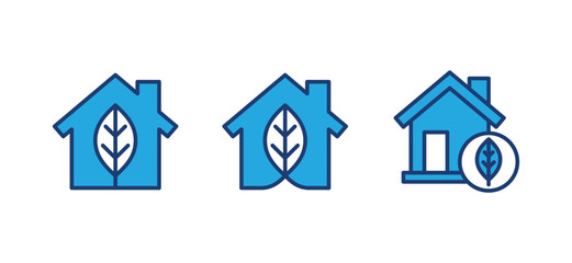 Green house icon. Eco house icons. Home, real estate, residence with leaf symbol on white background for apps and websites. Vector illustration