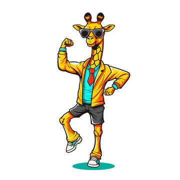 Giraffe dabbing with swag glasses cartoon , Illustration, Cartoon PNG