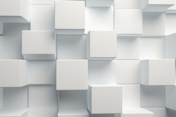 Futuristic wall made of square white tiles stacked to form a glossy 3D background. Generative AI