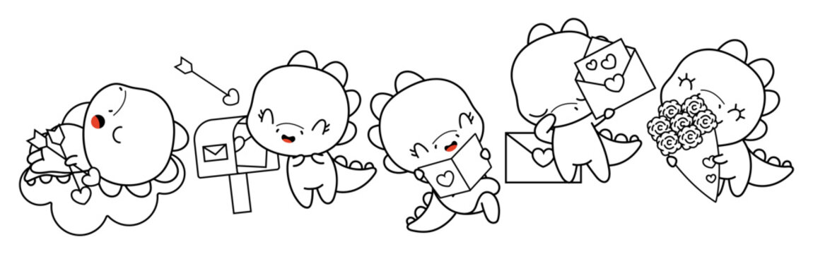 Collection of Vector Dino Outline Art. Set of Isolated Dinosaur Coloring Page Illustration.