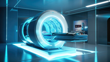 MRI - Magnetic resonance imaging scan device in Hospital. Medical Equipment and Health Care. - obrazy, fototapety, plakaty