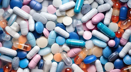 Rollo colorful pills background, colored drugs background, pills and drug wallpaper, drugs banner, colored vitemines on abstract background, vitamins and drugs wallpaper © Gegham