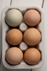Fresh farm multicolored eggs from purebred chickens
