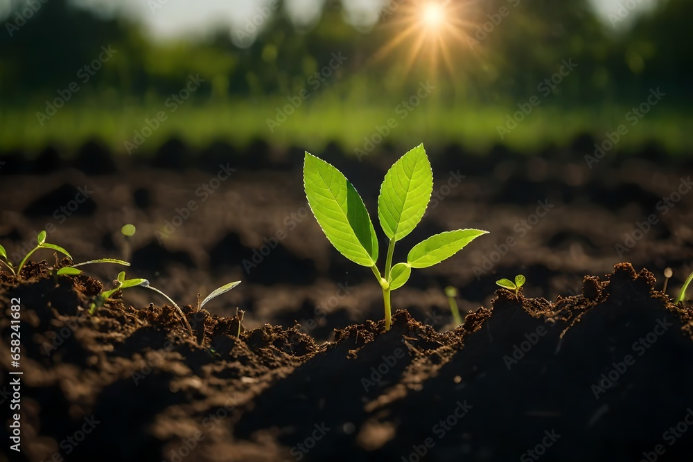 Poster a small seedling named sprout nestled in the soil of a vibrant meadow - ai generative