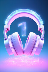 Transparent, glass texture, number 1 , Top 1, blue and pastel purple background