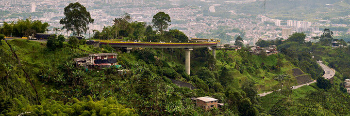 Architectural marvel: The helical bridge in Pereira, Colombia. Panoramic View