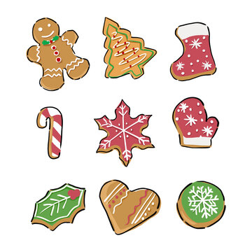 gingerbread cookies set vector for christmas editable 