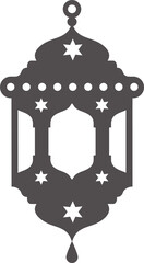 Ramadan lantern. Islamic lamp with stars decoration. Muslim ornament element. Traditional silhouette for holidays