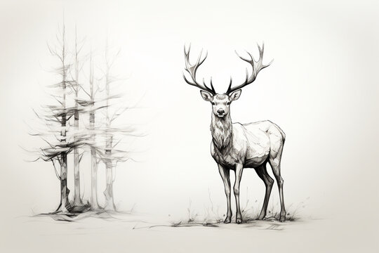 Beautiful drawing of a buck by Carla Kurt. : r/pics