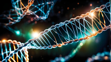 Illustration DNA Strands Interwoven with Advanced Technology