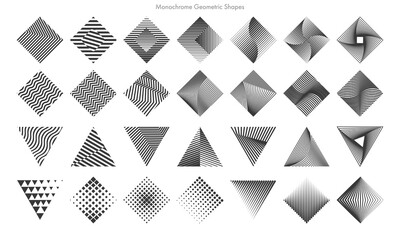 Set of Monochrome Geometric Shapes. Vector Abstract Illustration.