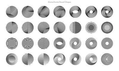 Set of Monochrome Round Shapes. Vector Abstract Illustration. - 658244210