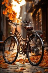 Fototapeta na wymiar Bike on a cobblestone road. Europe.