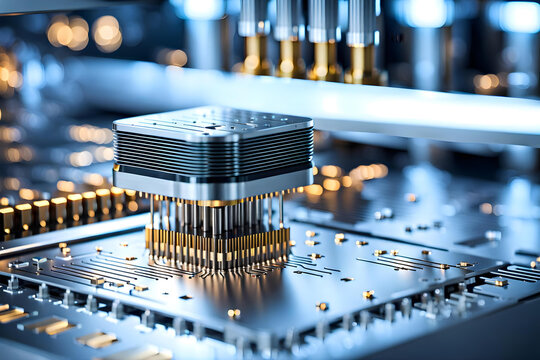 Illustration a close up of a machine working on a laser microprocessor chip