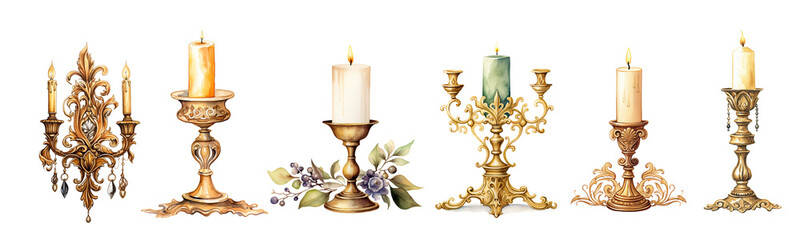 Decorative brass candle holder set. generative ai 