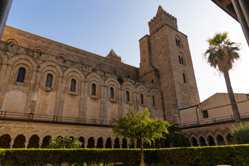 View of Cefal&ugrave;, the city, the cathedral and its castle. Panorama seen from above of the whole landscape. Rough sea during sunset. The most beautiful places in Sicily. Excellent tourist destination.