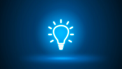 light bulb icon on blue background, Concept idea and technology.