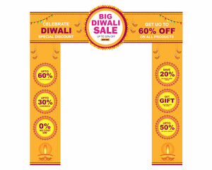 Creative design happy Diwali Big festival sale offer entrance arch with discounts options, Diwali sale.