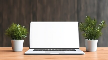 laptop mockup blank white screen on a table