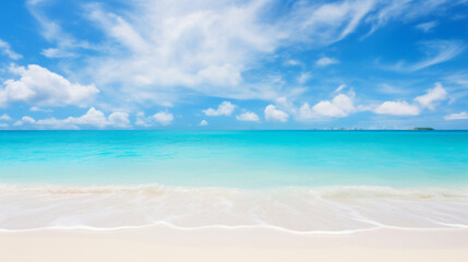 Fototapeta na wymiar Beautiful summer tropical island with blue cloudy sky and clean turquoise beach
