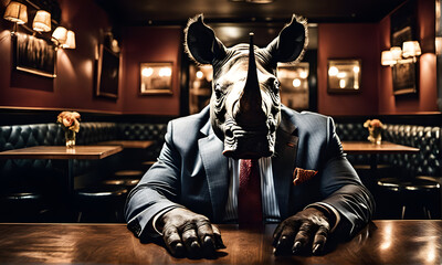 The great rhinoceros businessman in a suit and tie