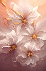 abstract white flowers made with elements of gold and glitter
