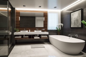 Fototapeta na wymiar Contemporary bathroom design with modern decor. Generative AI