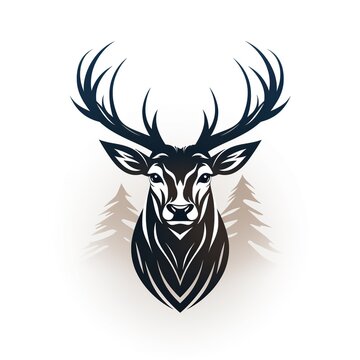 minimalistic logo tattoo with horned deer head on a white background