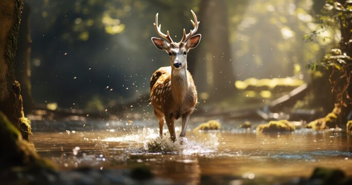 Nature's Nobility. The Poise and Grace of Deer Amongst the Trees. Generative AI