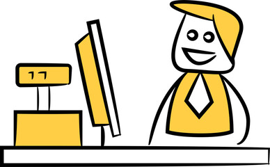 Doodle Businessman in Cashier Counter

