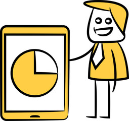Doodle Businessman and Pie Chart in Smartphone
