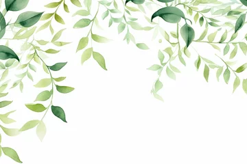 Fototapeten Watercolor seamless border with green leaves and branches for various creative uses. Generative AI © Leandro