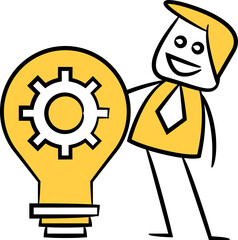 Doodle Businessman with Light Bulb and Gear
