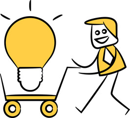 Doodle Businessman Carrying Idea Bulb 