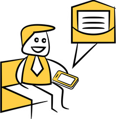 email, smartphone, person, cartoon, business, office worker, employee, manager, doodle, character, businessman, stick figure
