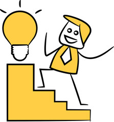 Doodle Businessman Standing on Stand and Light Bulb
