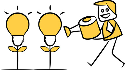 Doodle Businessman Watering Idea Plant
